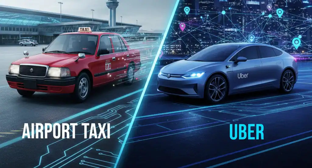 Manchester Airport taxi service with fixed prices and Uber ride options.
