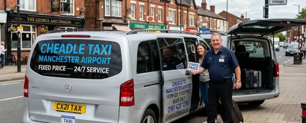 Cheadle to Manchester Airport Taxi — Fixed Price, 24/7