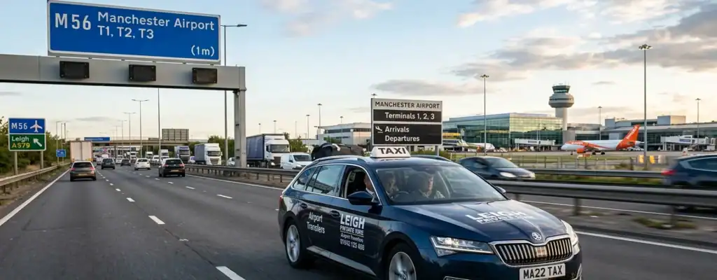 Leigh to Manchester Airport Taxi — Fixed Price, No Hidden Fees | RidexTaxis