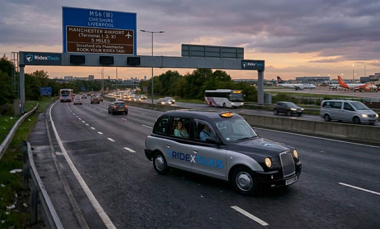 Manchester Airport taxi service with fixed prices by Ridex Taxis in Manchester UK.
