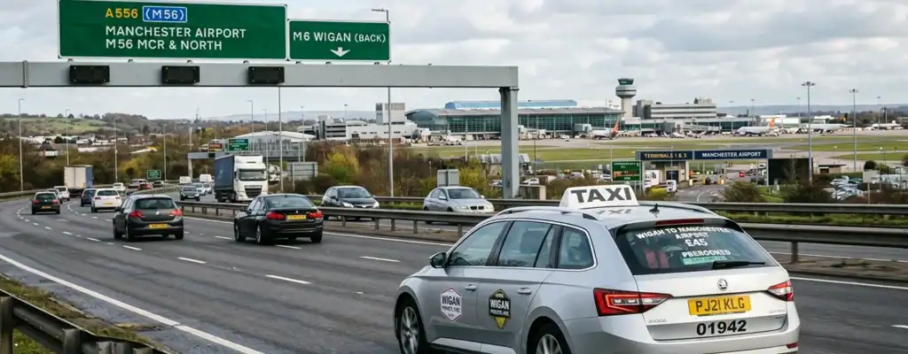 Cheap Wigan to Manchester Airport Taxi Fixed Price