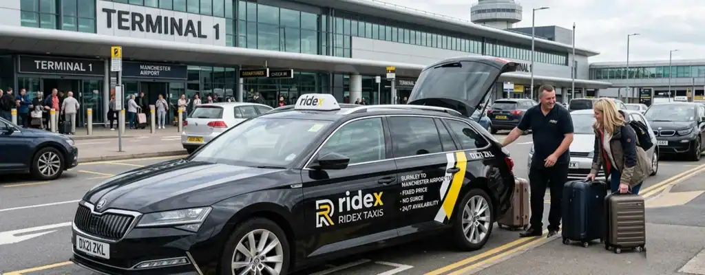 Burnley to Manchester Airport Taxi: Fixed Price, No Surge, 24/7