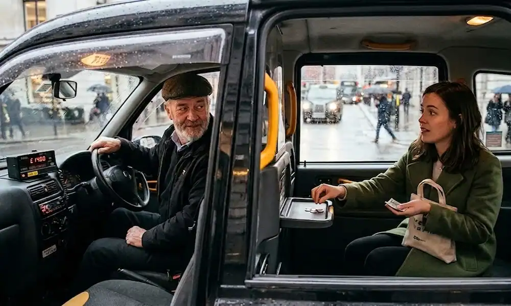 Do You Have to Tip a Taxi Driver in the UK? 2 Passenger paying a UK taxi driver by card and rounding up the fare as a tip