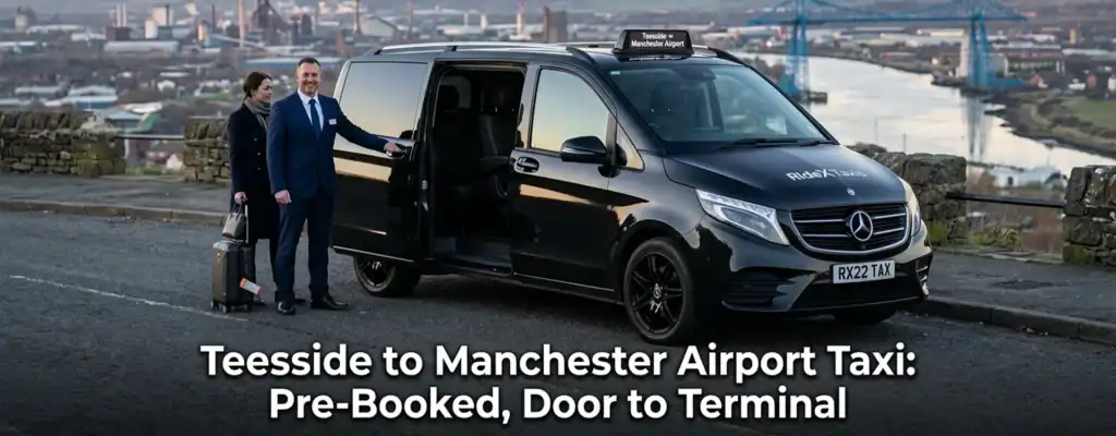 Teesside to Manchester Airport Taxi: Booked Ahead, Door to Terminal