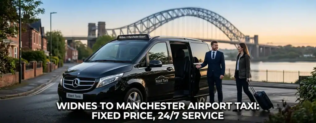 Widnes to Manchester Airport Taxi: Fixed Price, and Open 24 Hours